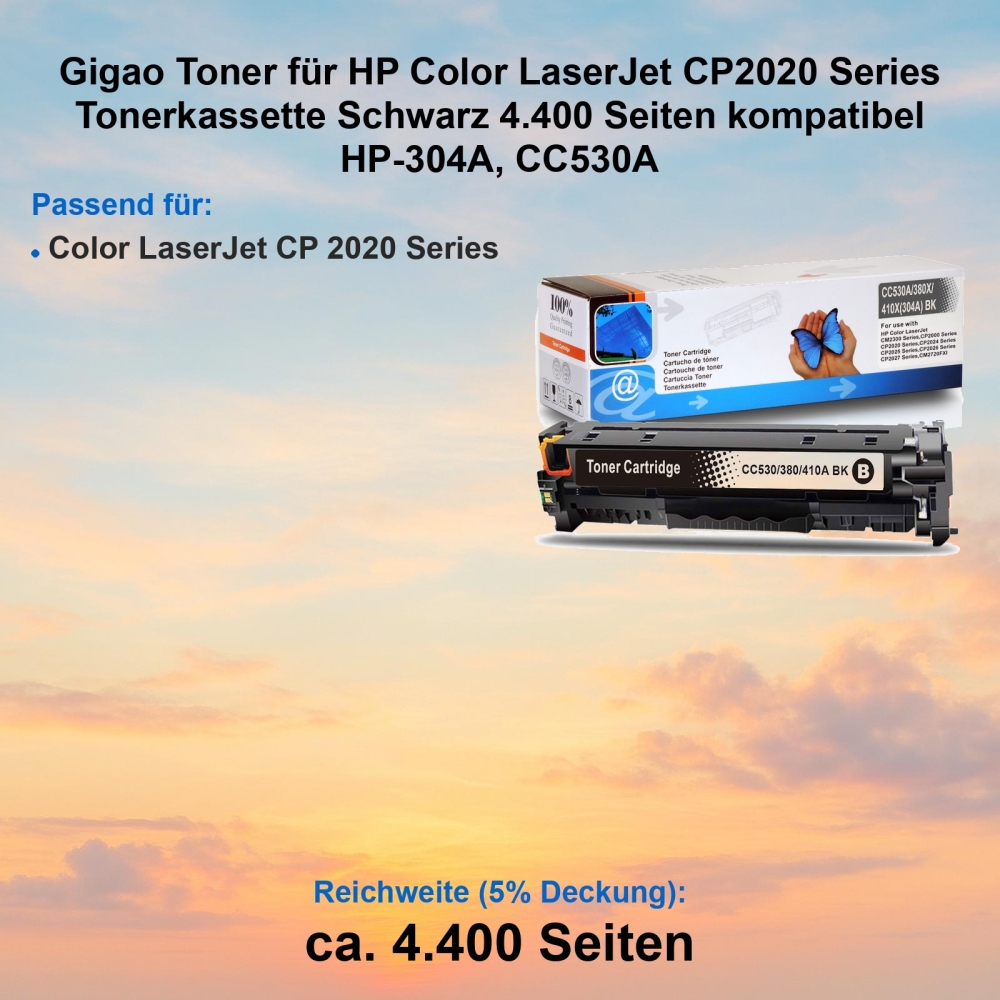 Kompatibel Toner HP Color LaserJet CP2020 Series (304A, CC530A) Schwarz Tonerkassette für HP Color LaserJet CP 2020 Series Drucker