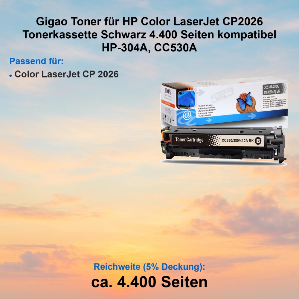 Kompatibel Toner HP Color LaserJet CP2026 (304A, CC530A) Schwarz Tonerkassette für HP Color LaserJet CP 2026 Drucker