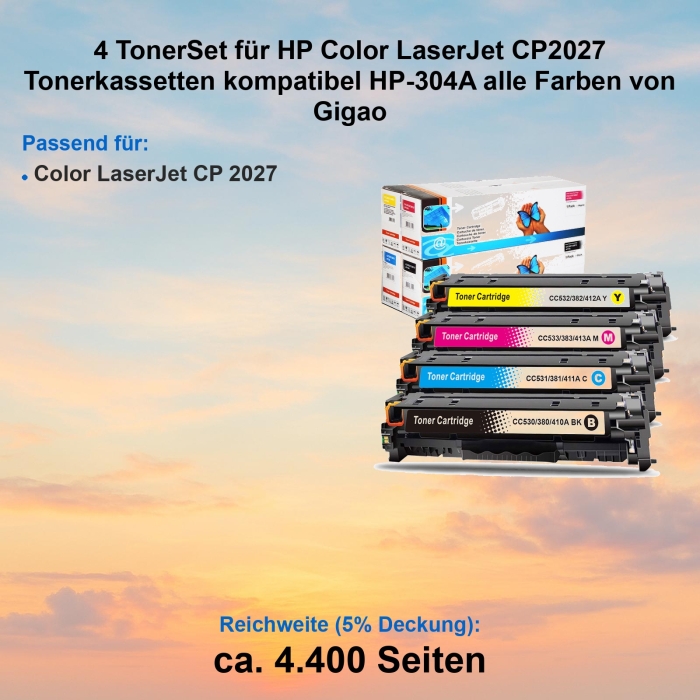 Kompatibel 4er Tonerset für HP Color LaserJet CP2027...