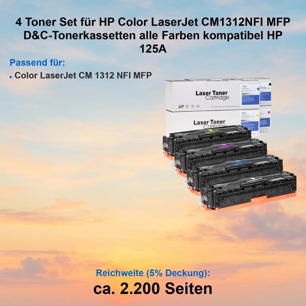 4 Toner Set für HP Color LaserJet CM1312NFI MFP D&C-Tonerkassetten alle Farben kompatibel HP 125A