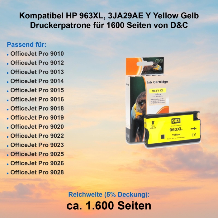 Kompatibel HP 963XL, 3JA29AE Y Yellow Gelb Druckerpatrone...