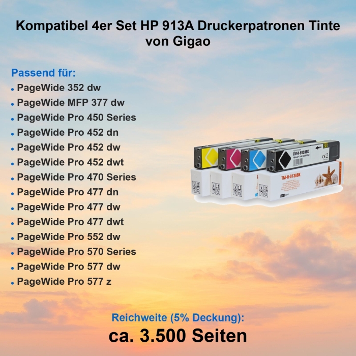 Kompatibel 4er Set HP 913A Druckerpatronen Tinte von Gigao