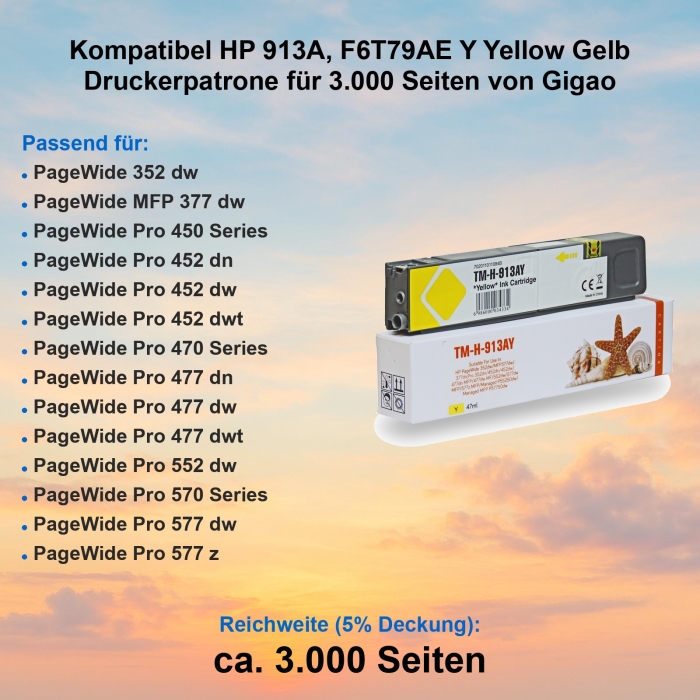 Kompatibel HP 913A, F6T79AE Y Yellow Gelb Druckerpatrone...
