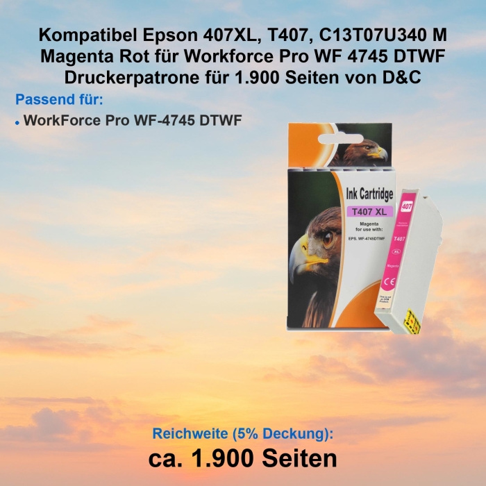 Kompatibel Epson 407XL, T407, C13T07U340 M Magenta Rot...