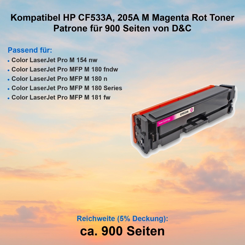 Kompatibel HP CF533A, 205A M Magenta Rot Toner Patrone für 900 Seiten von D&C
