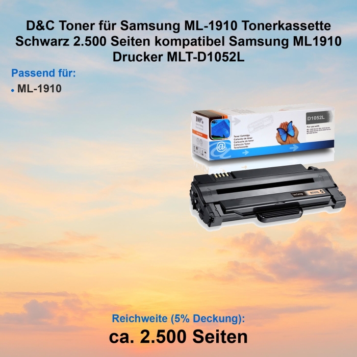 Kompatibel Toner Samsung ML-1910 (MLT-D1052L) Schwarz Tonerkassette für Samsung ML-1910 Drucker