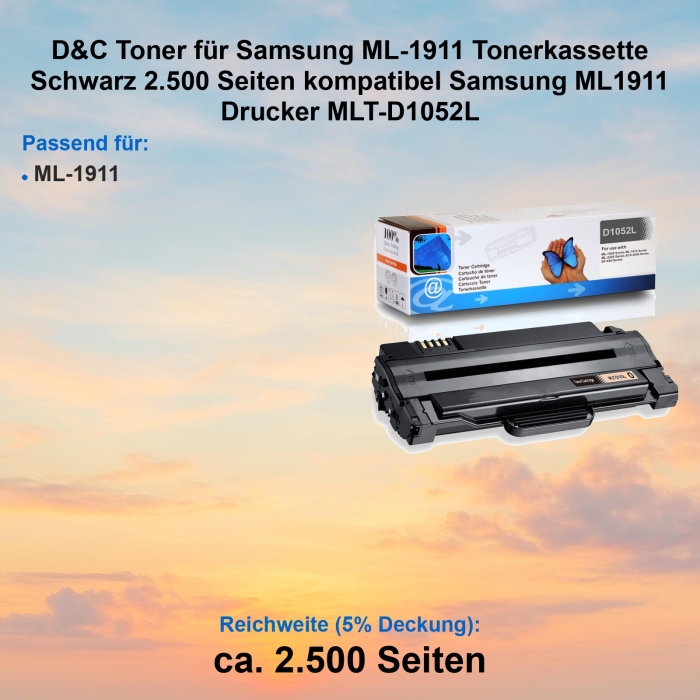 Kompatibel Toner Samsung ML-1911 (MLT-D1052L) Schwarz Tonerkassette für Samsung ML-1911 Drucker