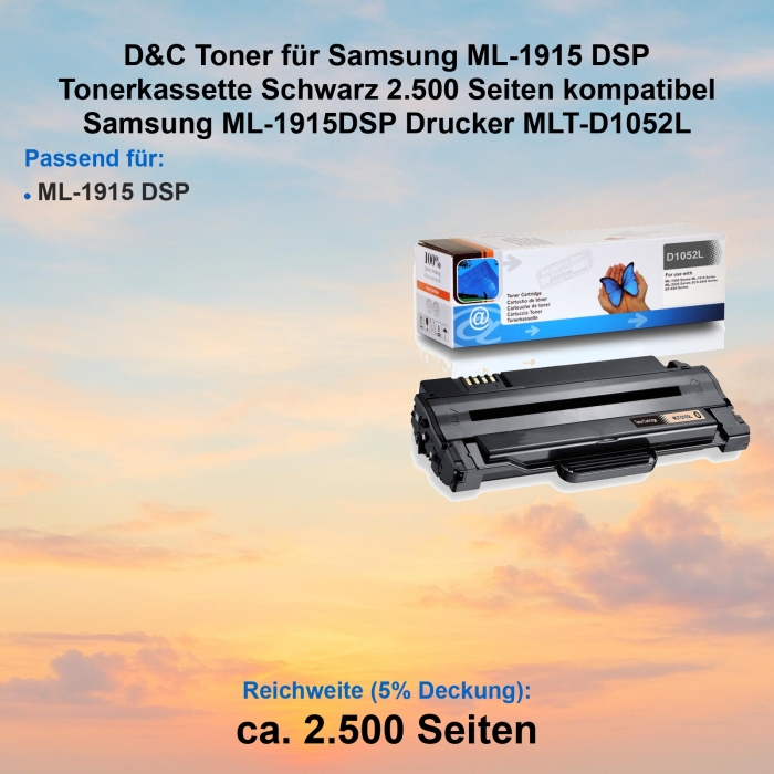 Kompatibel Toner Samsung ML-1915 DSP (MLT-D1052L) Schwarz Tonerkassette für Samsung ML-1915 DSP Drucker
