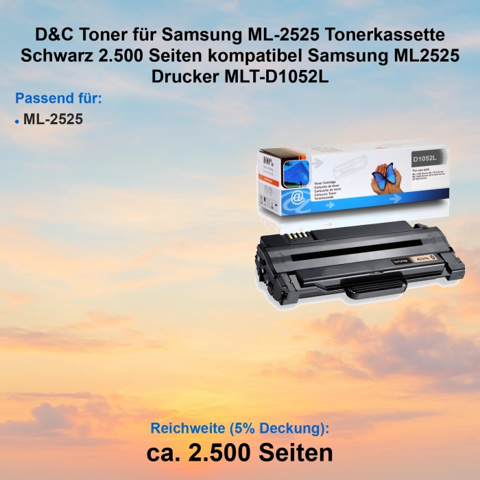 Kompatibel Toner Samsung ML-2525 (MLT-D1052L) Schwarz Tonerkassette für Samsung ML-2525 Drucker