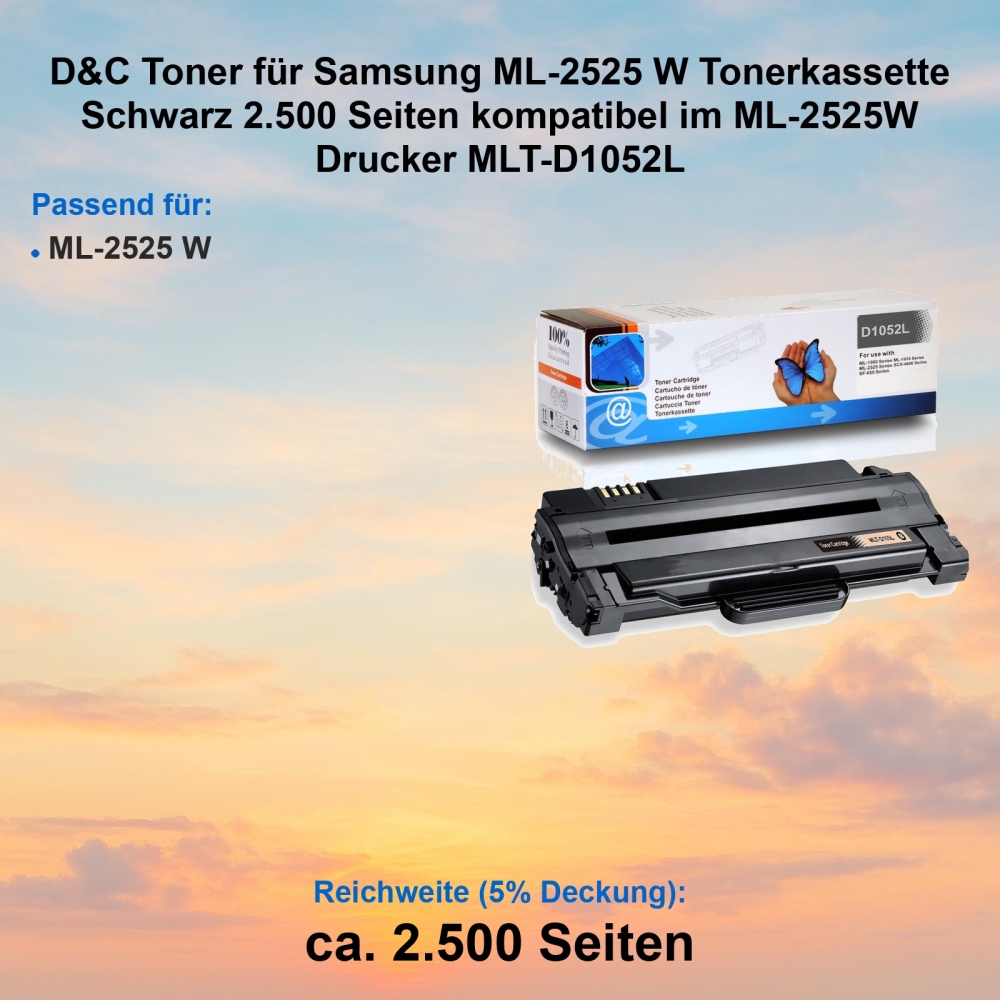 Kompatibel Toner Samsung ML-2525W (MLT-D1052L) Schwarz Tonerkassette für Samsung ML-2525 W Drucker