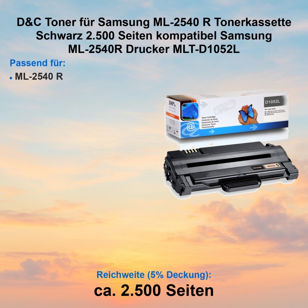 Kompatibel Toner Samsung ML-2540R (MLT-D1052L) Schwarz Tonerkassette für Samsung ML-2540 R Drucker