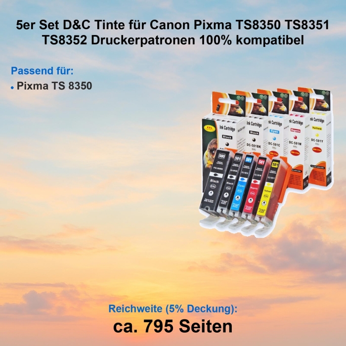 5er Set D&C Tinte für Canon Pixma TS8350 TS8351 TS8352 Druckerpatronen 100% kompatibel