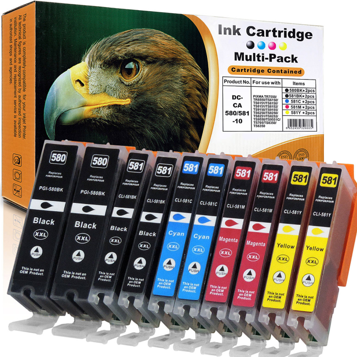 10 Patronen Set D&amp;C Tinte f&uuml;r Canon Pixma TS9150...