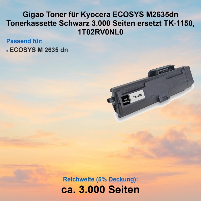 Kompatibel Toner Kyocera ECOSYS M2635dn (TK-1150, 1T02RV0NL0 ) Schwarz Tonerkassette für Kyocera ECOSYS M 2635 dn Drucker