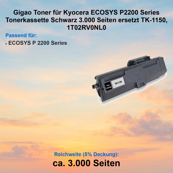 Kompatibel Toner Kyocera ECOSYS P2200 Series (TK-1150, 1T02RV0NL0 ) Schwarz Tonerkassette für Kyocera ECOSYS P 2200 Series Drucker