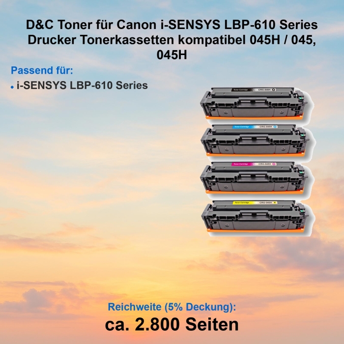 Kompatibel 4 Toner Sparset für Canon i-SENSYS LBP-610 Series (045H / 045, 045H) Tonerkassetten für Canon i-SENSYS LBP-610 Series Drucker