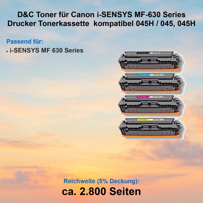 Kompatibel 4 Toner Sparset für Canon i-SENSYS MF 630 Series (045H / 045, 045H) Tonerkassetten für Canon i-SENSYS MF 630 Series Drucker