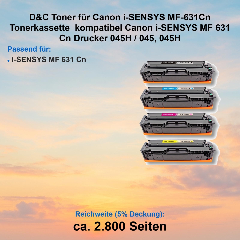 Kompatibel 4 Toner Sparset für Canon i-SENSYS MF 631 Cn (045H / 045, 045H) Tonerkassetten für Canon i-SENSYS MF 631 Cn Drucker