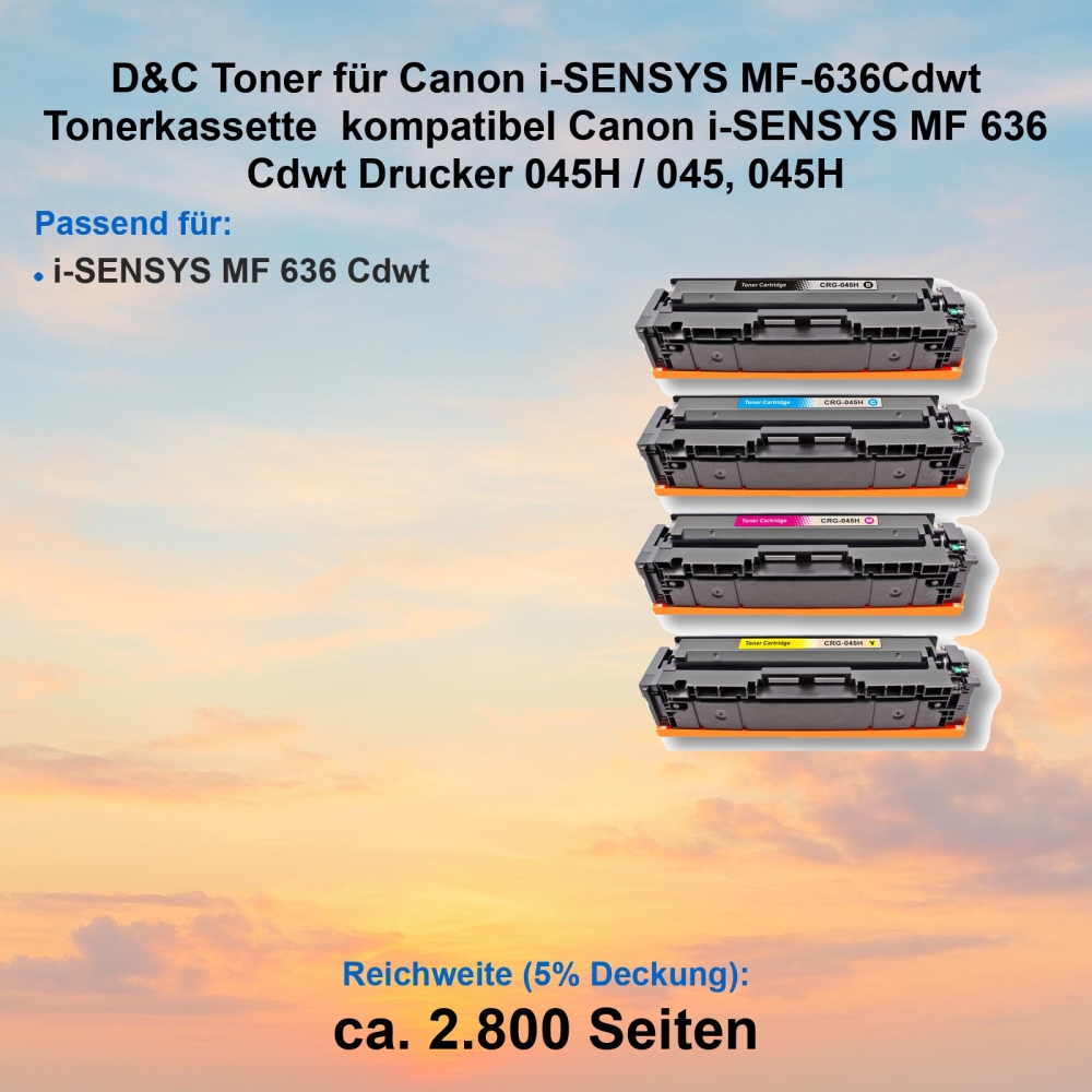 Kompatibel 4 Toner Sparset für Canon i-SENSYS MF 636 Cdwt (045H / 045, 045H) Tonerkassetten für Canon i-SENSYS MF 636 Cdwt Drucker