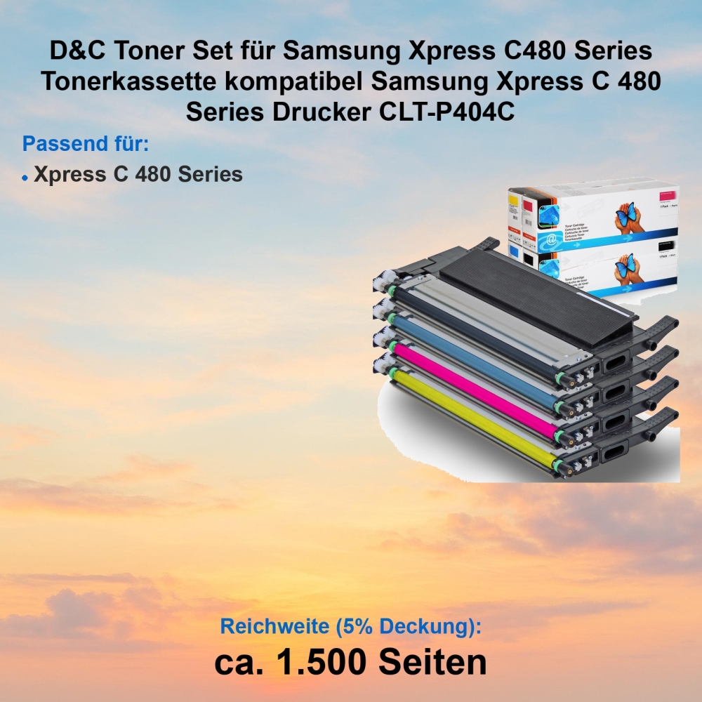 Kompatibel 4er Tonerset für Samsung Xpress C480 Series (CLT-P404C) Tonerkassetten für Samsung Xpress C 480 Series Drucker
