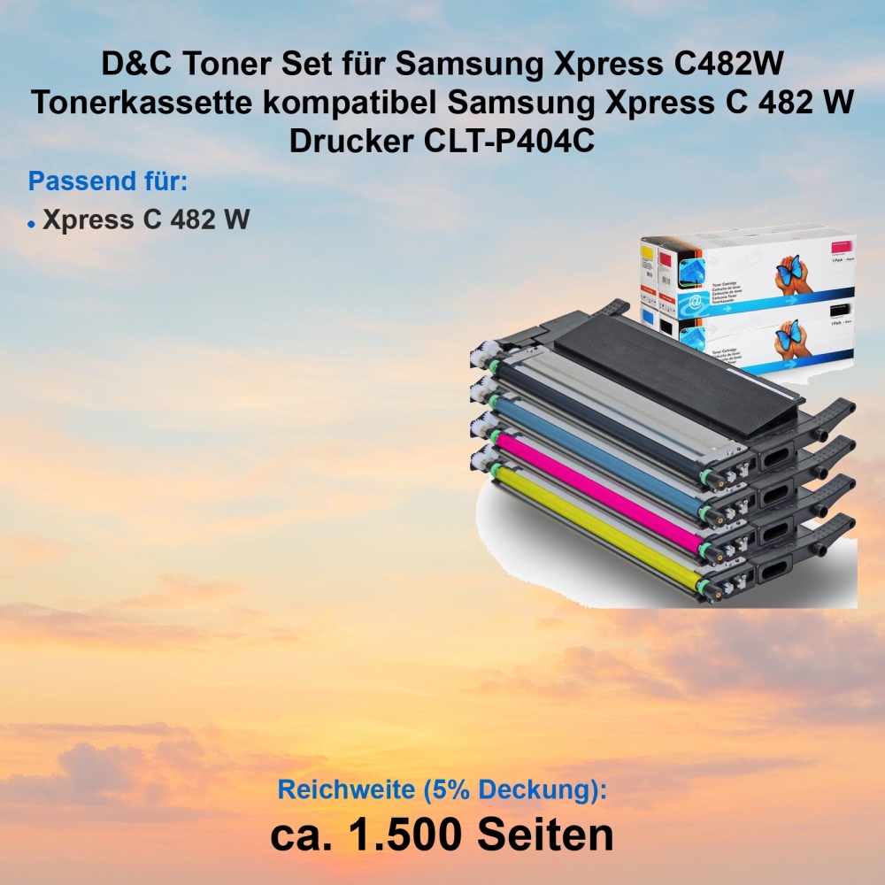 Kompatibel 4er Tonerset für Samsung Xpress C482W (CLT-P404C) Tonerkassetten für Samsung Xpress C 482 W Drucker