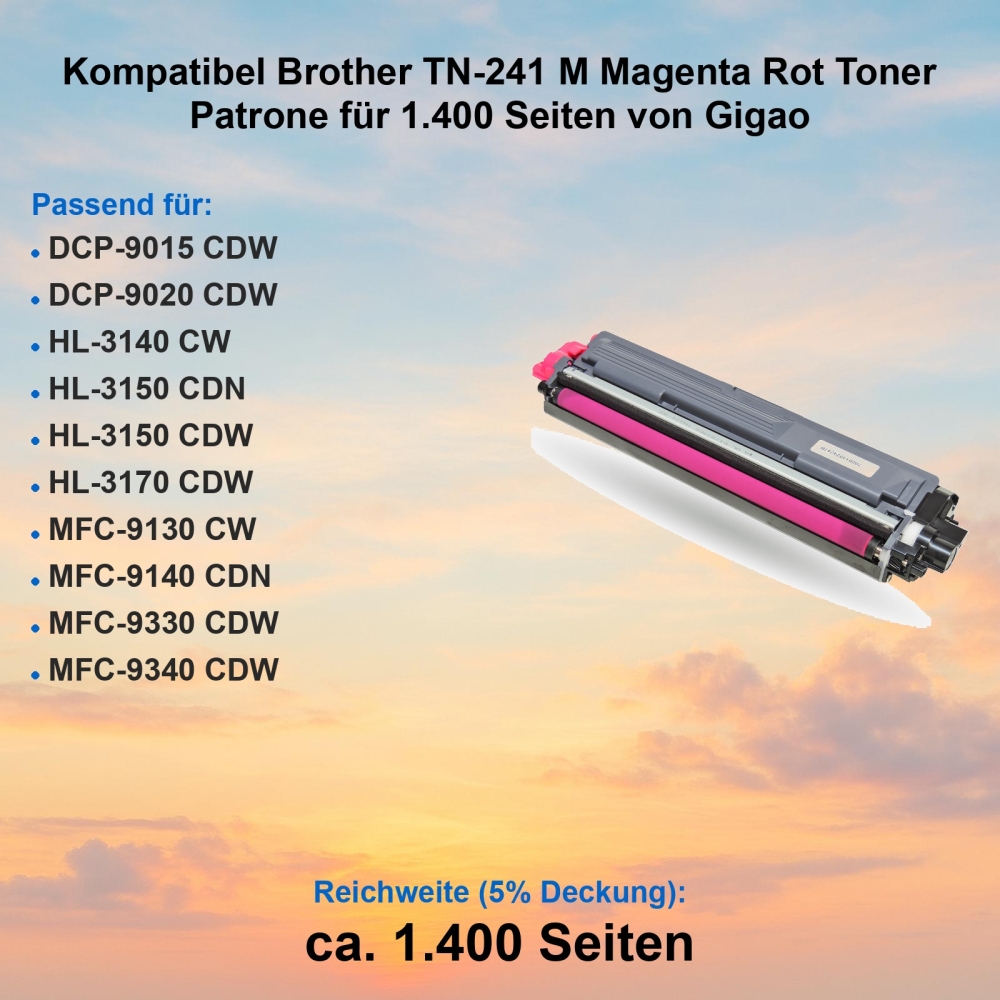 Kompatibel Brother TN-241M Magenta Rot Toner Patrone für 1.400 Seiten von Gigao