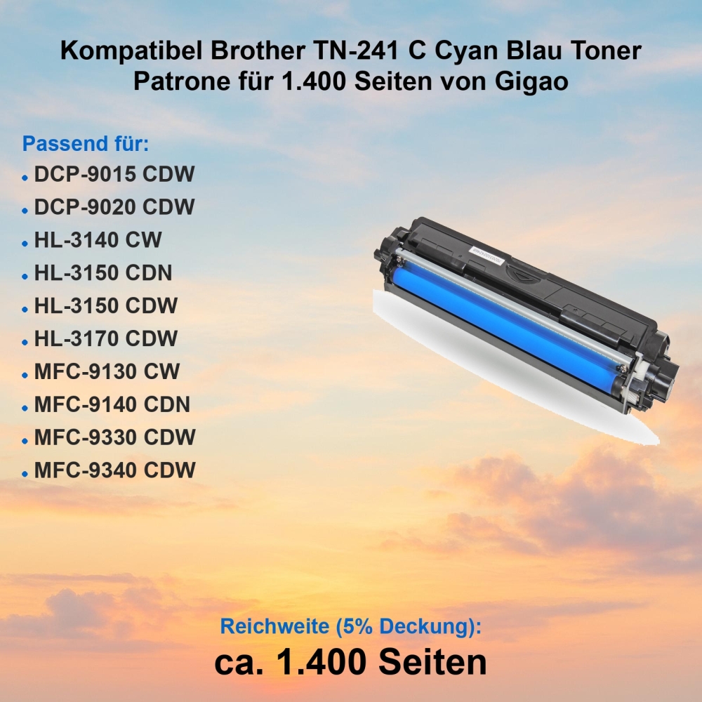 Kompatibel Brother TN-241C Cyan Blau Toner Patrone für 1.400 Seiten von Gigao