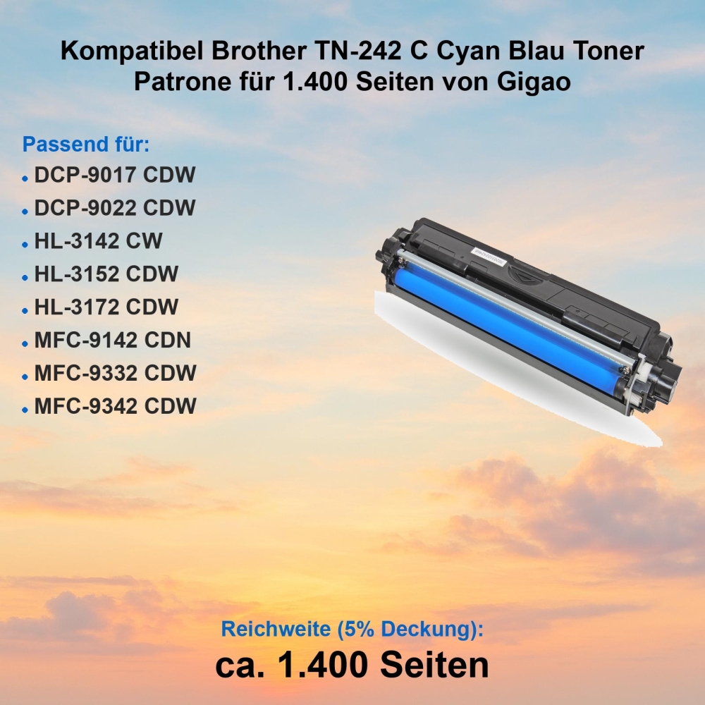 Kompatibel Brother TN-242C Cyan Blau Toner Patrone für 1.400 Seiten von Gigao