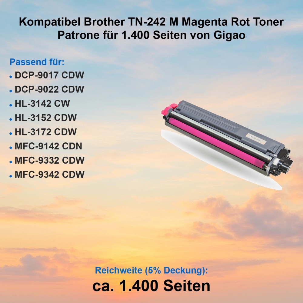 Kompatibel Brother TN-242M Magenta Rot Toner Patrone für 1.400 Seiten von Gigao