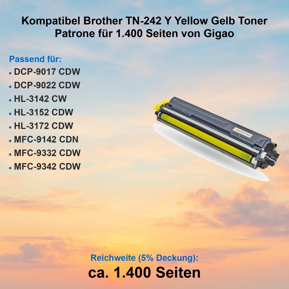 Kompatibel Brother TN-242Y Yellow Gelb Toner Patrone für 1.400 Seiten von Gigao