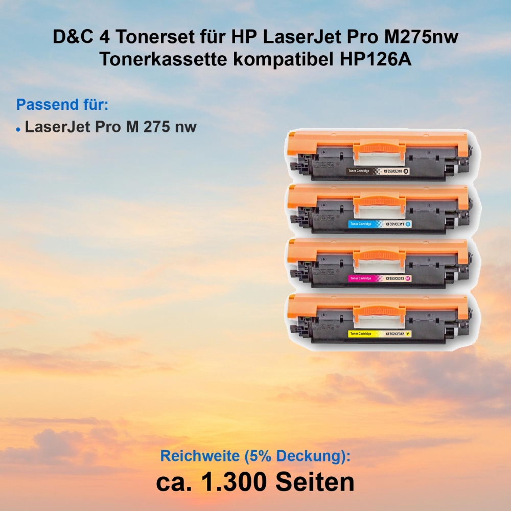 Kompatibel 4er Tonerset für HP LaserJet Pro M 275 nw (126A) Tonerkassetten für HP LaserJet Pro M 275 nw Drucker