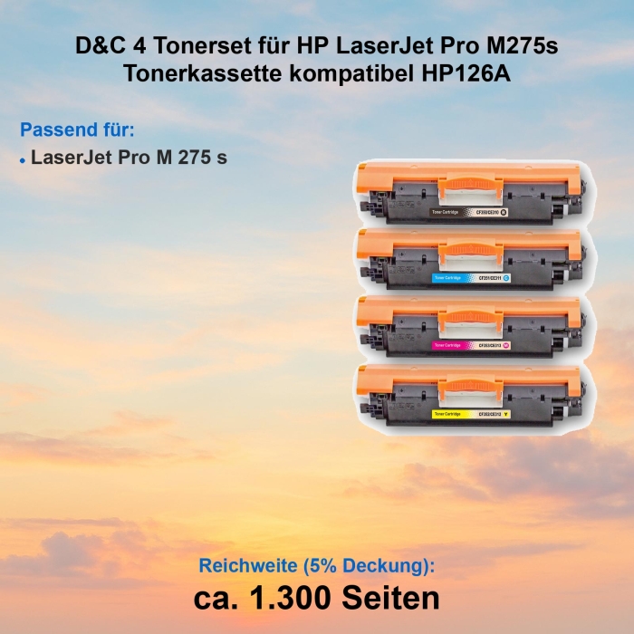 Kompatibel 4er Tonerset für HP LaserJet Pro M 275 s (126A) Tonerkassetten für HP LaserJet Pro M 275 s Drucker