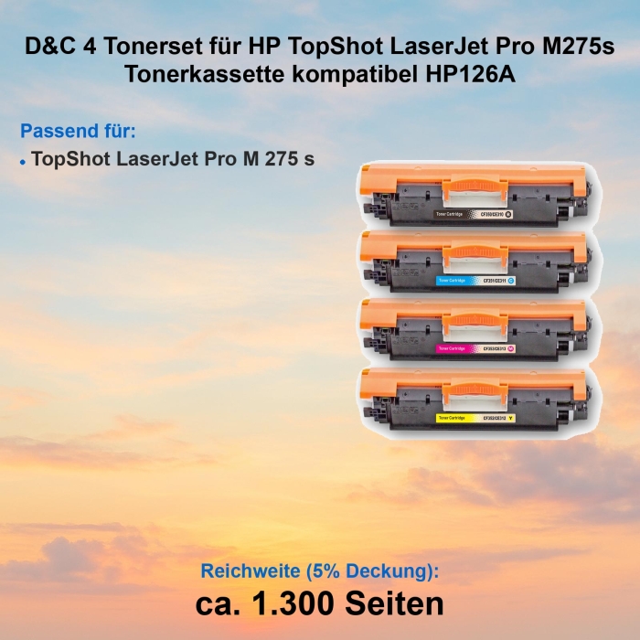 Kompatibel 4er Tonerset für HP TopShot LaserJet Pro M 275 s (126A) Tonerkassetten für HP TopShot LaserJet Pro M 275 s Drucker