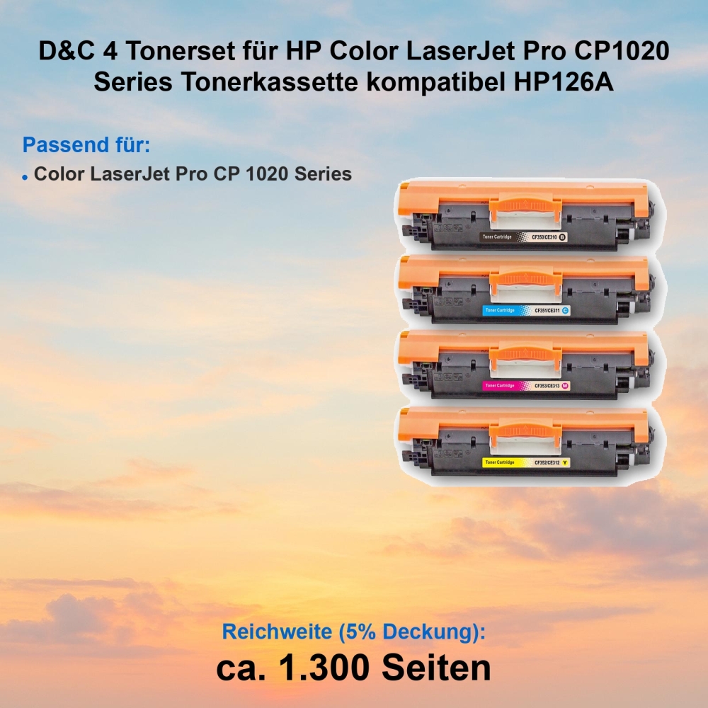 kompatibel  4 Tonerset für HP Color LaserJet Pro CP1020 Series Tonerkassette HP126A