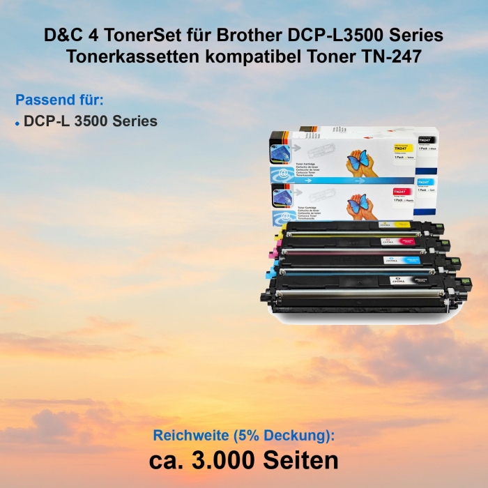 Kompatibel 4er Tonerset für Brother DCP-L 3500 Series (TN-243, TN-247) Tonerkassetten für Brother DCP-L 3500 Series Drucker