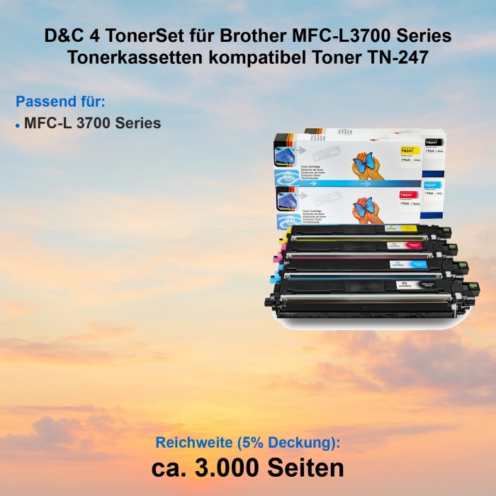 Kompatibel 4er Tonerset für Brother MFC-L 3700 Series (TN-243, TN-247) Tonerkassetten für Brother MFC-L 3700 Series Drucker