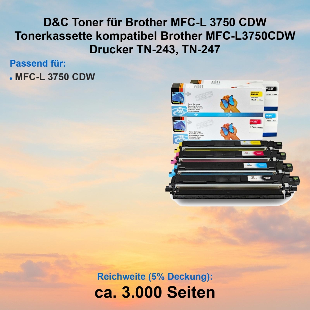 Kompatibel 4er Tonerset für Brother MFC-L3750CDW (TN-243, TN-247) Tonerkassetten für Brother MFC-L 3750 CDW Drucker