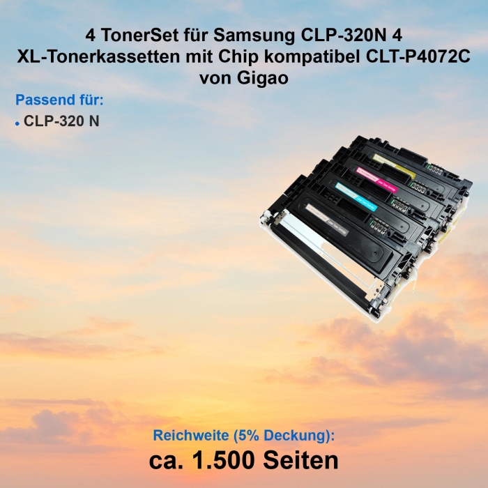 Kompatibel 4er Tonerset für Samsung CLP-320N (CLT-P4072C) Tonerkassetten für Samsung CLP-320 N Drucker