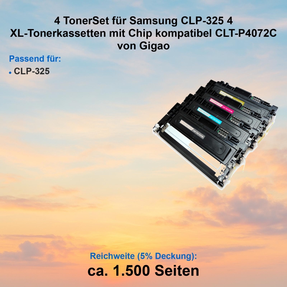 Kompatibel 4er Tonerset für Samsung CLP-325 (CLT-P4072C) Tonerkassetten für Samsung CLP-325 Drucker
