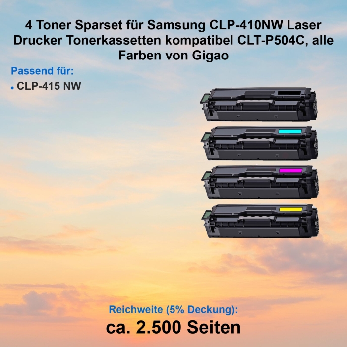 Kompatibel 4er Tonerset für Samsung CLP-415NW (CLT-P504C) Tonerkassetten für Samsung CLP-415 NW Drucker