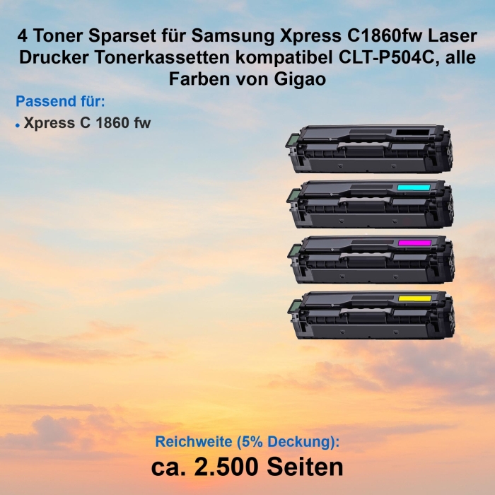 Kompatibel 4er Tonerset für Samsung Xpress C1860fw (CLT-P504C) Tonerkassetten für Samsung Xpress C 1860 fw Drucker