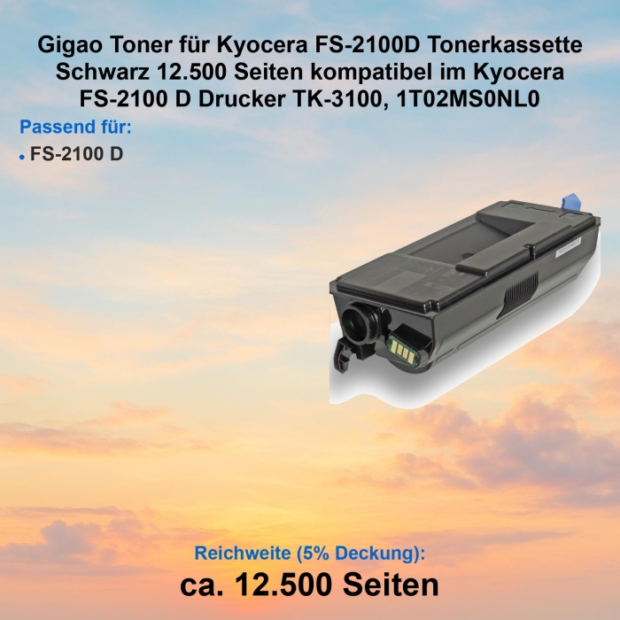 Kompatibel Toner Kyocera FS-2100D (TK-3100, 1T02MS0NL0) Schwarz Tonerkassette für Kyocera FS-2100 D Drucker