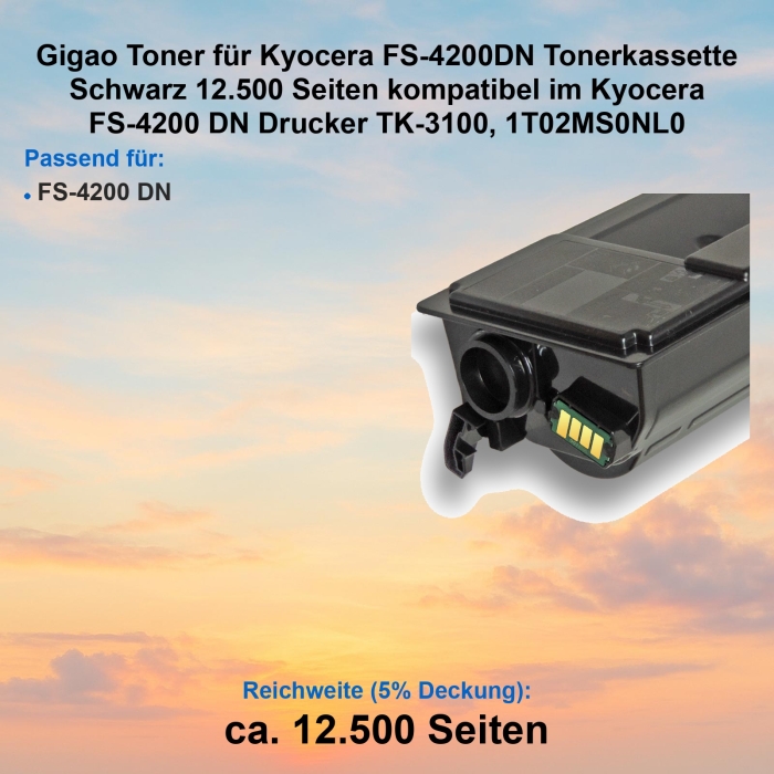 Kompatibel Toner Kyocera FS-4200DN (TK-3100, 1T02MS0NL0) Schwarz Tonerkassette für Kyocera FS-4200 DN Drucker