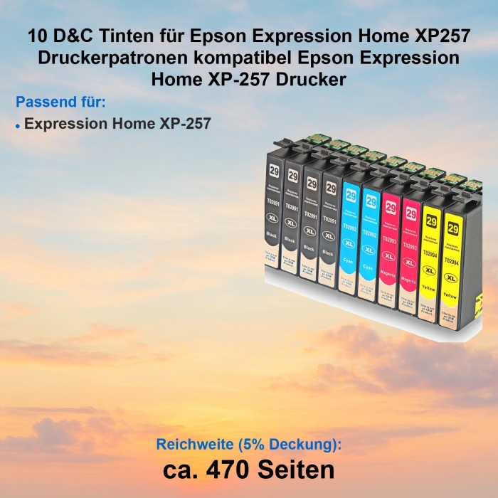 Kompatibel 10er Tintenset für Epson Expression Home XP257 (Erdbeere, 29XL, C13T29964010, T2996) Druckerpatronen für Epson Expression Home XP-257 Drucker