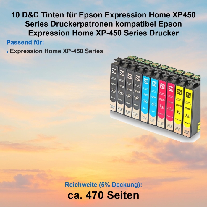 Kompatibel 10er Tintenset für Epson Expression Home XP450 Series (Erdbeere, 29XL, C13T29964010, T2996) Druckerpatronen für Epson Expression Home XP-450 Series Drucker