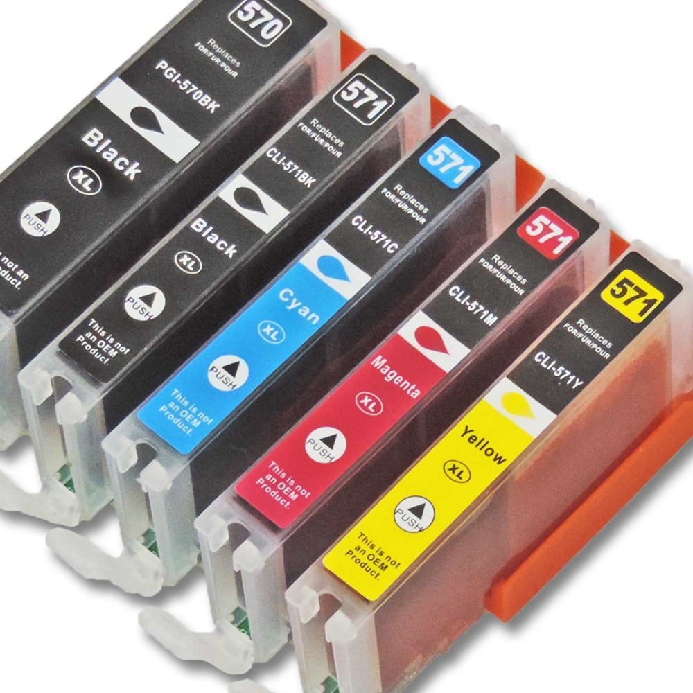 Kompatibel 5er Tintenset für Canon Pixma MG 5753 (PGI-570 XL, CLI-571 XL, 0318C004AA) Druckerpatronen für Canon Pixma MG 5753 Drucker