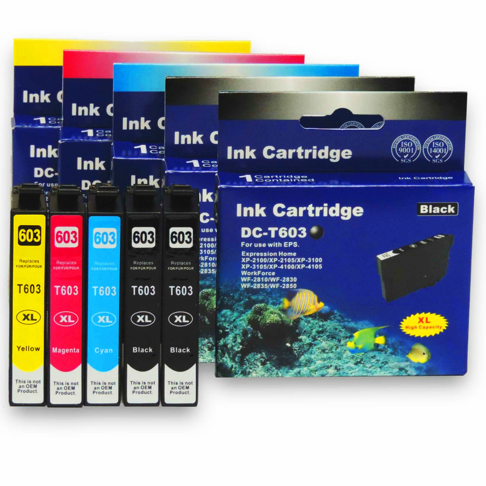 Kompatibel 5er Set Epson Seestern, T03A6, 603XL, C13T03A64010 Druckerpatronen Tinte 2x Schwarz und je 1x Cyan, Magenta und Gelb von D&C