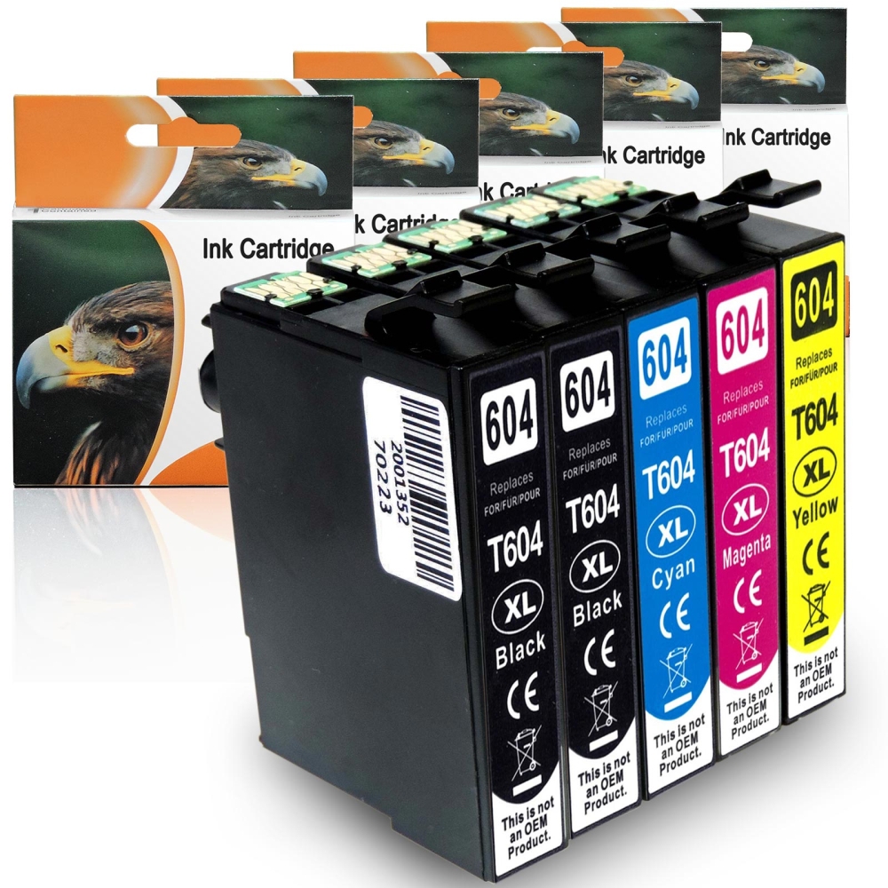Kompatibel 5er Set Epson 604XL, C13T10H64010 Druckerpatronen Tinte 2x Schwarz und je 1x Cyan, Magenta und Gelb von D&C