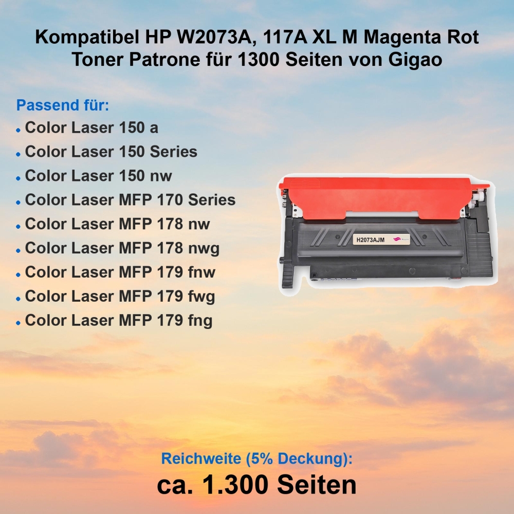 Kompatibel HP W2073A, 117A XL M Magenta Rot Toner Patrone für 1300 Seiten von Gigao