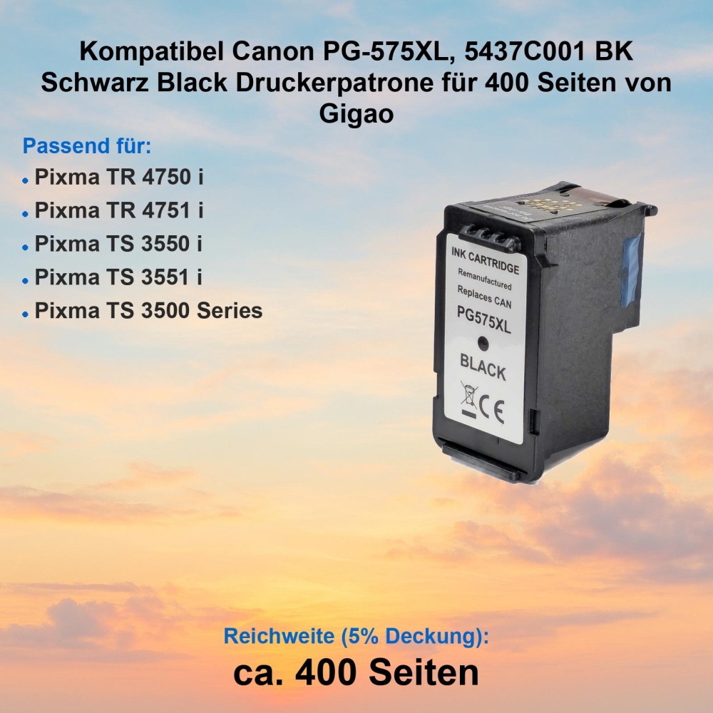 Kompatibel Canon PG-575XL, 5437C001 BK Schwarz Black XL-Druckerpatrone von Gigao